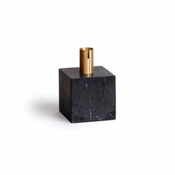 Block Candle Holder Black Marquina Marble w. Brass