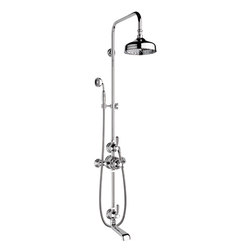 Fairfield exposed 3/4" thermostatic shower set with bath spout, hand shower, metal levers and cross top | Bath taps | Samuel Heath