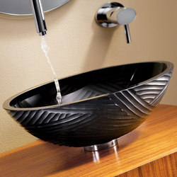 Freestanding Oval Basin in Black with Tebori Engraving