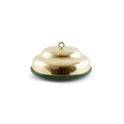 Belle - Wide green stand & brass cloche dome