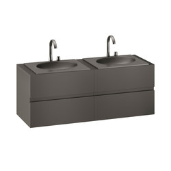 FURNITURE | 1550 mm Furniture with upper and lower drawer for two 650 mm countertop washbasin | Nero | Bathroom furniture | Armani Roca