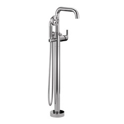 Single-Handle Floor Mount Tub Filler with T-Lever Handle