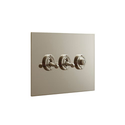 Nickel Silver three gang dolly and button dimmer | Interruttori leva | Forbes & Lomax