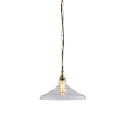 Glass School Pendant Light, Size 2, Clear and Brass