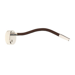 Nimbus Wall Light, polished nickel with chocolate brown leather