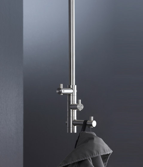 Stainless steel ceiling towel rail: Space-saving and sturdy with 3 hooks | Single hooks | PHOS Design