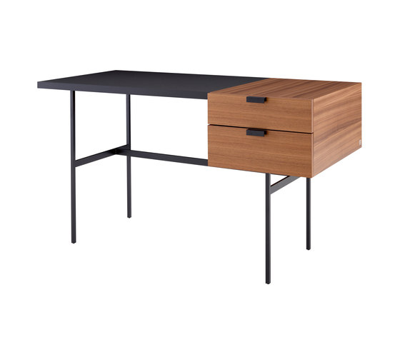 Tanis | Desk Walnut + Black Fenix Laminate Square Section Feet | Desks | Ligne Roset