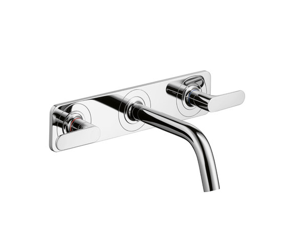 AXOR Citterio M 3-Hole Basin Mixer for concealed installation with plate and spout 166mm DN15, wall mounting | Wash basin taps | AXOR