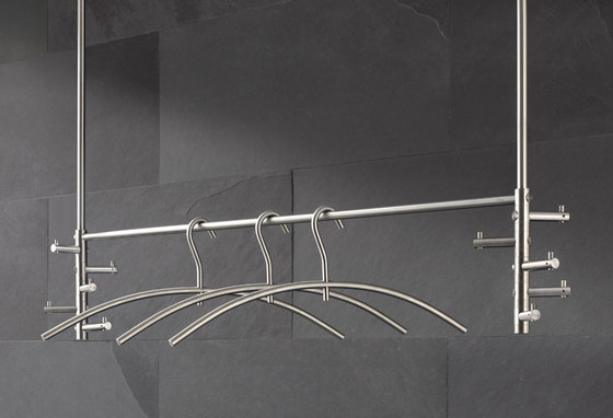 Hanging coat rack with clothes rail, 10 swivel hooks | Single hooks | PHOS Design
