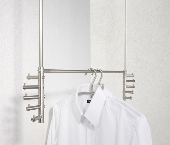 Hanging coat rack with clothes rail, 10 swivel hooks | Single hooks | PHOS Design