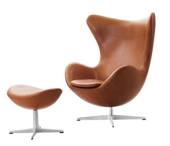 Egg™ Lounge chair | 3316 | Walnut leather | Polished aluminum base + Footstool | 3127 | Walnut leather | Polished aluminum base | Sillones | Fritz Hansen
