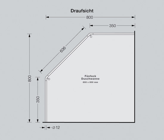 Barra pentagonal para cortina de ducha, 80x80 cm para atornillar | Barras para cortinas de ducha | PHOS Design