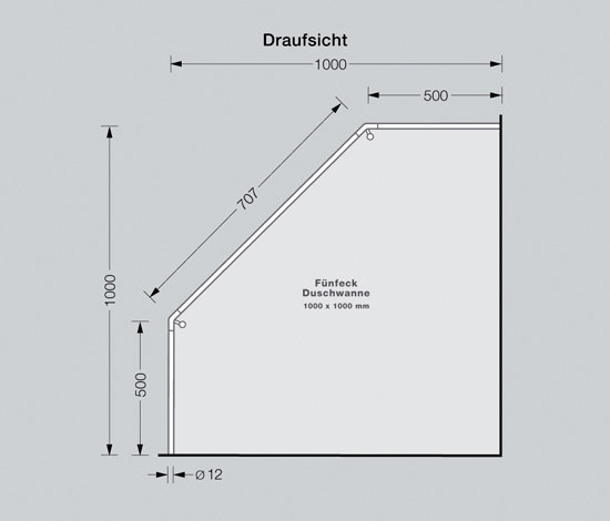Barra pentagonal para cortina de ducha, 100x100 cm para atornillar | Barras para cortinas de ducha | PHOS Design
