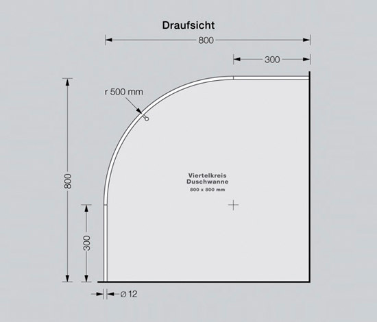Shower curtain rail quarter circle 80×80, 50 cm radius, screwed | Shower curtain rails | PHOS Design