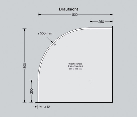Shower curtain rail quarter circle 80×80, 55 cm radius, screwed | Shower curtain rails | PHOS Design