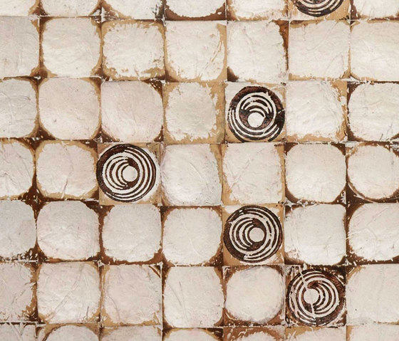Cocomosaic wall tiles white patina with oval brown stamp | Kokos Mosaike | Cocomosaic
