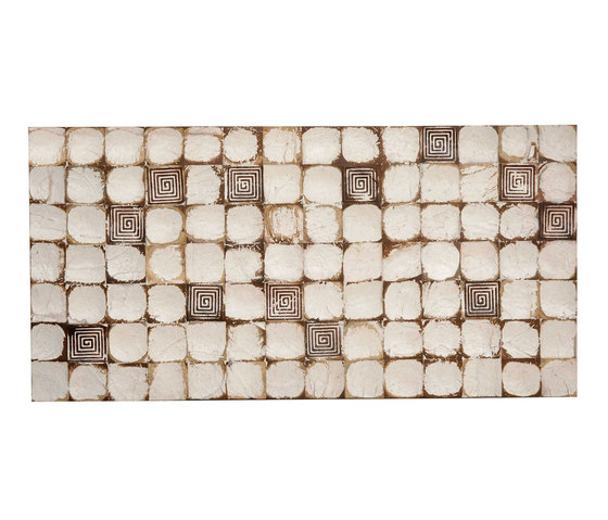 Cocomosaic wall tiles white patina with square brown stamp | Mosaïques en coco | Cocomosaic