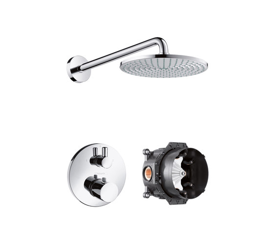 Hansgrohe Raindance Air Plate Overhead Shower Ø240mm DN15 with shower arm, Ecostat S Thermostat with shut-off|diverter valve | Shower controls | Hansgrohe