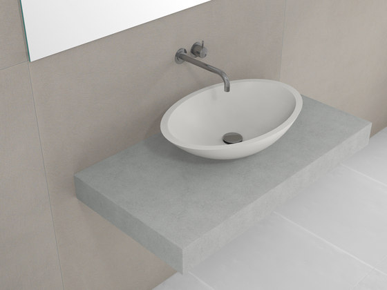 Console basin | Design Nr. 1042 – Moon Stone seidenmatt | Natural stone panels | Absolut Bad