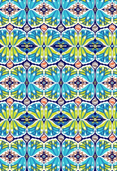 Désign floral | Modèle en bleu et vert | Revêtements muraux / papiers peint | wallunica