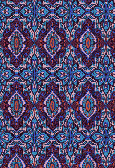 Désign floral | Bleu et le corail motif répétitif | Revêtements muraux / papiers peint | wallunica