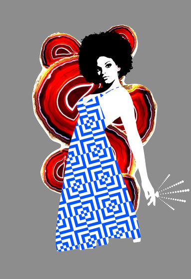 African und Disco | Frau auf grauem Hintergrund | Holz Platten | wallunica