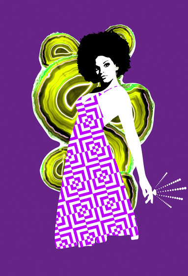 African und Disco | Afro disco woman on purple background | Carta parati / tappezzeria | wallunica