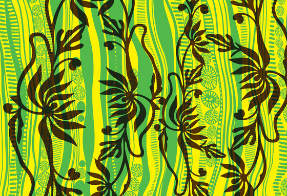 Aqua Design | Algues sur fond vert et jaune | Panneaux de bois | wallunica