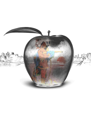 Illustrationen - Wall Art | Indianer auf Apfel-Design | Holz Platten | wallunica