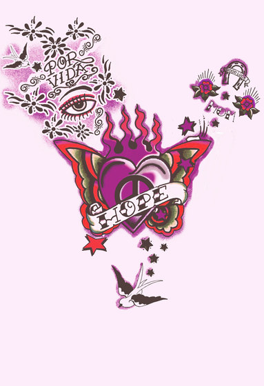 Ilustrations - Wall Art | Rétro conception de tatouage de coeur | Panneaux de bois | wallunica