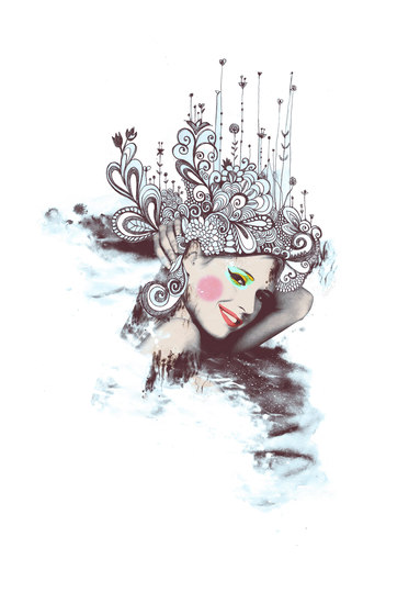 Surfin' Flower-Power | Illustration of women head | Pannelli legno | wallunica