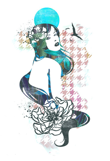 Surfin' Flower-Power | Hippie chick and houndstooth design | Pannelli legno | wallunica