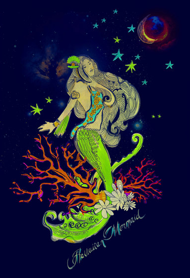 Surfin' Flower-Power | Celestial mermaid illustration | Wall coverings / wallpapers | wallunica