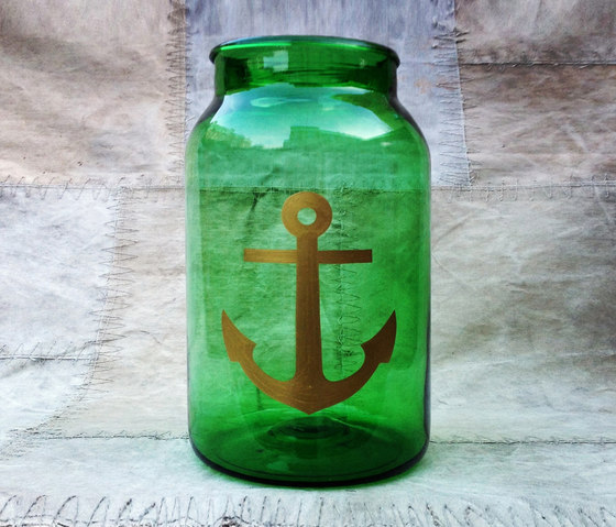 Vintage, hand-made green glass storage jars | Vasi | Solid Floor