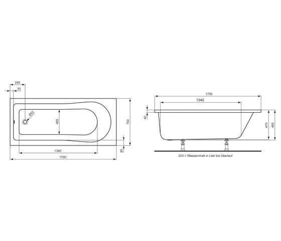 Aqua Körperform-Badewanne 170 x 75 cm | Badewannen | Ideal Standard