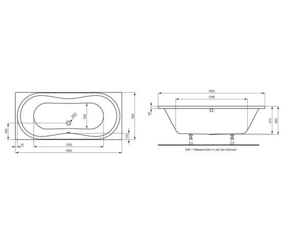 Aqua Duo-Badewanne 180 x 80 cm | Bathtubs | Ideal Standard