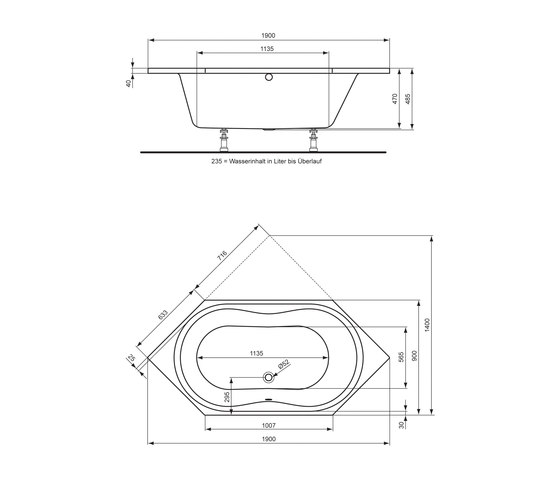 Aqua Sechseck-Badewanne 190 x 90 cm | Vasche | Ideal Standard