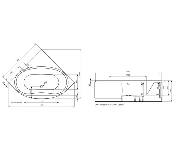 Aqua Eck-Badewanne 140 cm Schenkellänge | Vasche | Ideal Standard