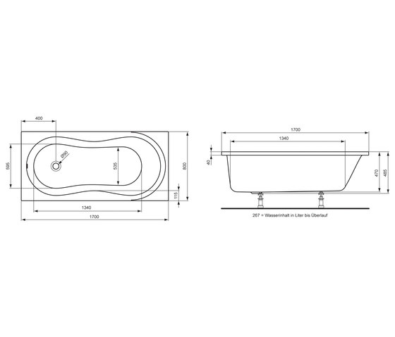 Aqua Körperform-Badewanne Combi 170 x 80 cm | Badewannen | Ideal Standard