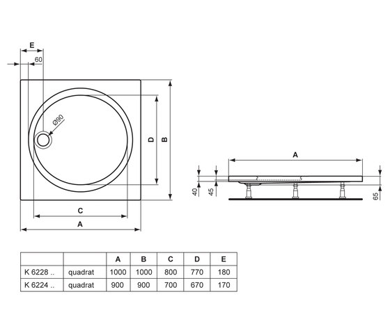 Aqua Rechteck-Brausewanne 90 cm | Piatti doccia | Ideal Standard