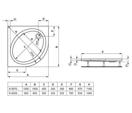 Aqua Viertelkreis-Brausewanne 90 cm | Duschwannen | Ideal Standard
