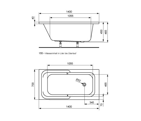 Connect Playa Körperform-Badewanne 1400 x 700 mm | Vasche | Ideal Standard