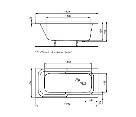 Connect Playa Körperform-Badewanne 1500 x 700 mm | Vasche | Ideal Standard