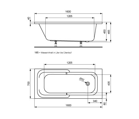 Connect Playa Körperform-Badewanne 1600 x 700 mm | Vasche | Ideal Standard
