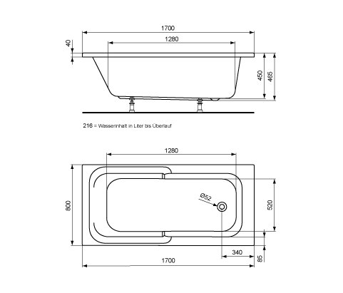 Connect Playa Körperform-Badewanne 1700 x 800 mm | Vasche | Ideal Standard