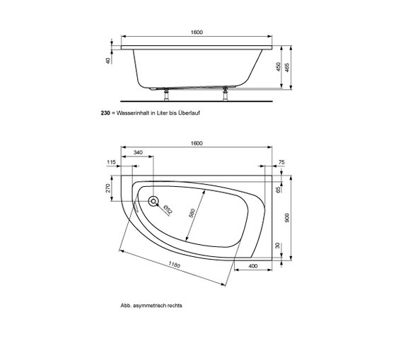 Connect Playa Raumspar-Badewanne 1600 x 900 mm (Version rechts) | Bathtubs | Ideal Standard