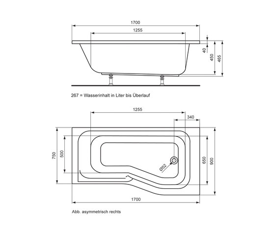 Connect Playa Dusch-Badewanne 1700 x 900 mm (Version rechts) | Vasche | Ideal Standard