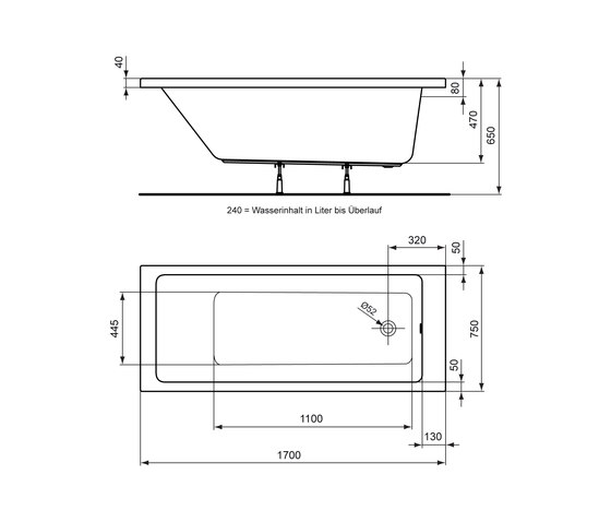 Strada Körperform-Badewanne 1700 x 750mm | Badewannen | Ideal Standard