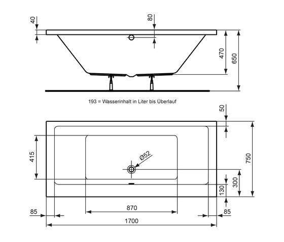 Strada Duo-Badewanne 1700 x 750mm | Bathtubs | Ideal Standard
