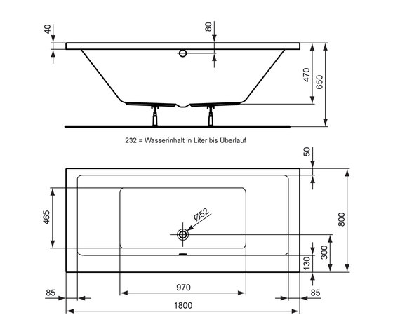 Strada Duo-Badewanne 1800 x 800mm | Vasche | Ideal Standard